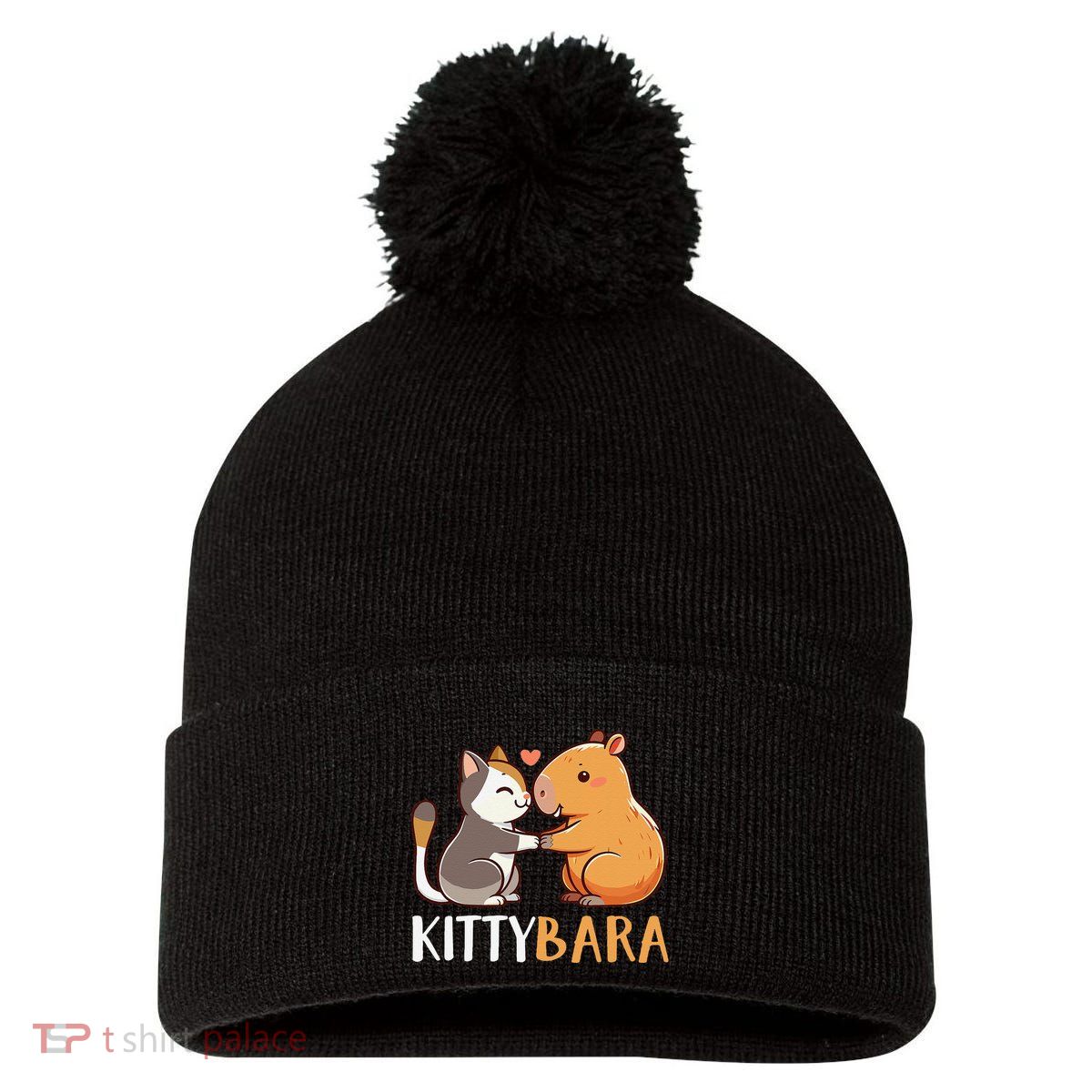 Kittybara Love Capybara Cat Pom Pom 12in Knit Beanie