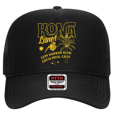 Kona Lanes Costa Mesa Ca Vintage Bowling Alley High Crown Mesh Back Trucker Hat