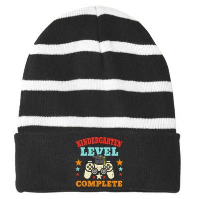 Kindergarten Level Complete Graduation Gamer Striped Beanie with Solid Band