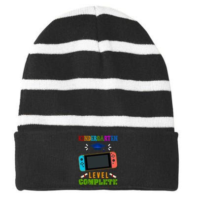 Kindergarten Level Complete Video Game Striped Beanie with Solid Band