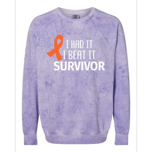 Kidney Leukemia Cancer Had It Beat It Survivor Orange Ribbon Gift Colorblast Crewneck Sweatshirt