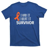 Kidney Leukemia Cancer Had It Beat It Survivor Orange Ribbon Gift T-Shirt