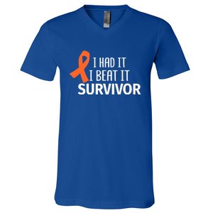 Kidney Leukemia Cancer Had It Beat It Survivor Orange Ribbon Gift V-Neck T-Shirt