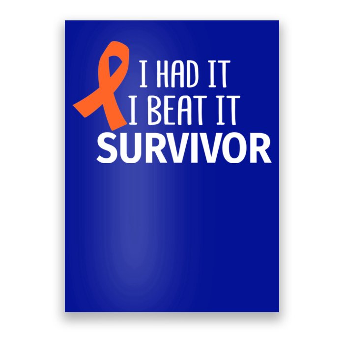 Kidney Leukemia Cancer Had It Beat It Survivor Orange Ribbon Gift Poster