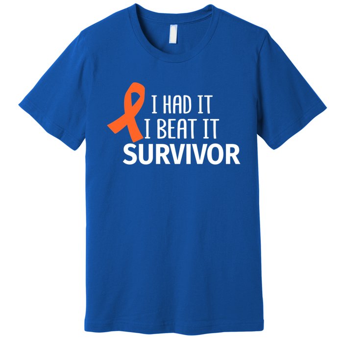 Kidney Leukemia Cancer Had It Beat It Survivor Orange Ribbon Gift Premium T-Shirt