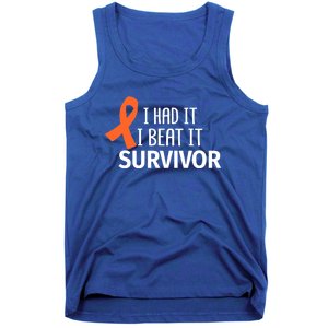 Kidney Leukemia Cancer Had It Beat It Survivor Orange Ribbon Gift Tank Top