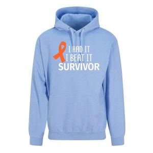 Kidney Leukemia Cancer Had It Beat It Survivor Orange Ribbon Gift Unisex Surf Hoodie