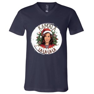 Kamala Lalalala Funny Christmas Holiday Harris Walz Song V-Neck T-Shirt