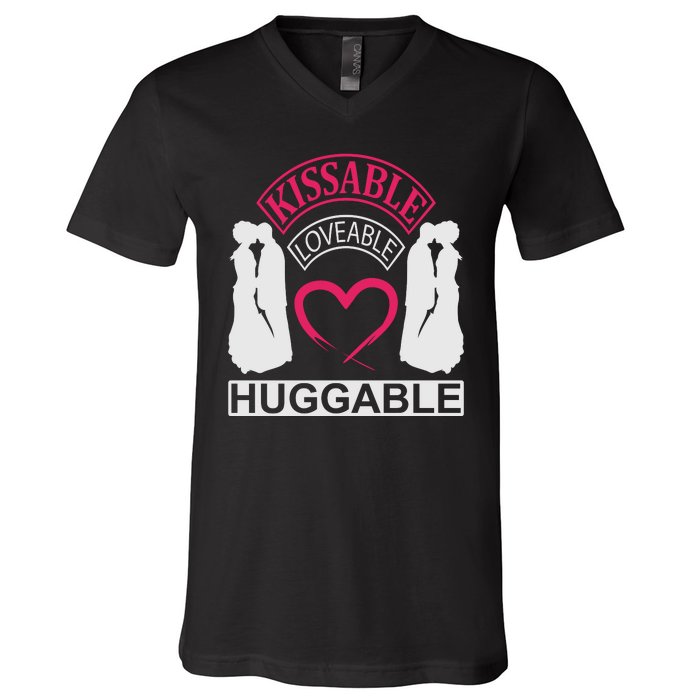 KissAble LoveAble HuggAble V-Neck T-Shirt