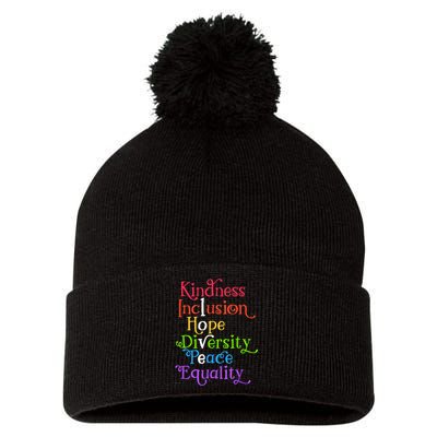 Kindness Love Inclusion Equality Diversity Human Rights Pom Pom 12in Knit Beanie