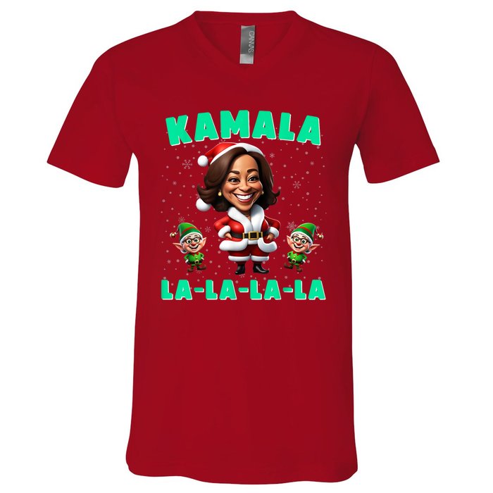 Kamala Lalalala Kamala Harris 2024 Funny Christmas Xmas V-Neck T-Shirt