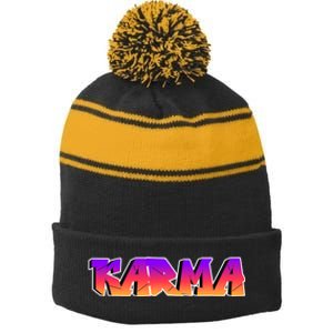 Karma Logo Stripe Pom Pom Beanie