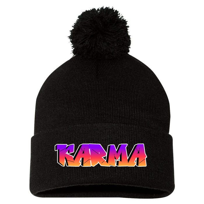 Karma Logo Pom Pom 12in Knit Beanie