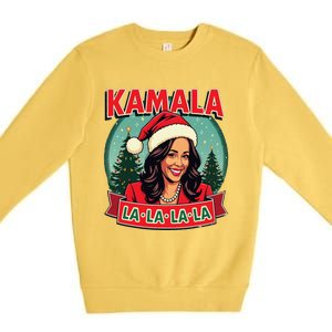 Kamala La La La La Funny Christmas Carol Santa Hat Xmas Pun Premium Crewneck Sweatshirt