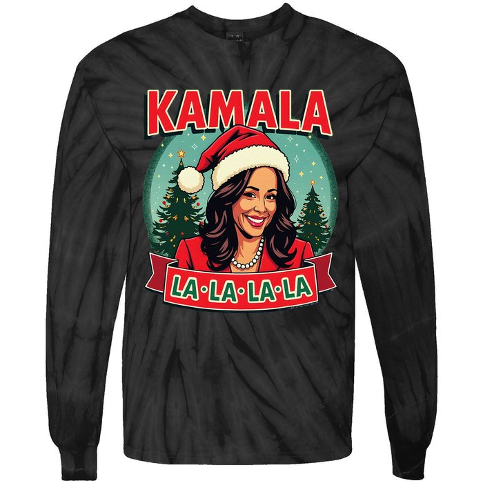 Kamala La La La La Funny Christmas Carol Santa Hat Xmas Pun Tie-Dye Long Sleeve Shirt