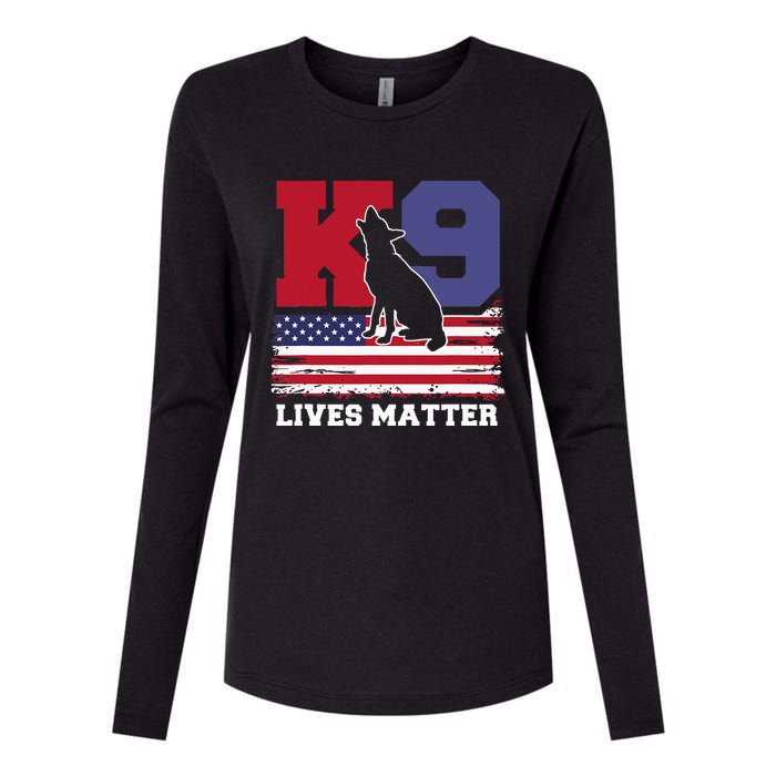 K9 Lives Matter K9 Police Dog Usa American Flag Womens Cotton Relaxed Long Sleeve T-Shirt