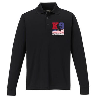 K9 Lives Matter K9 Police Dog Usa American Flag Performance Long Sleeve Polo