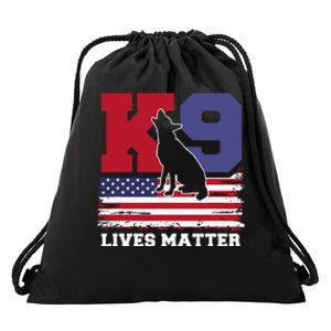 K9 Lives Matter K9 Police Dog Usa American Flag Drawstring Bag