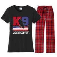 K9 Lives Matter K9 Police Dog Usa American Flag Women's Flannel Pajama Set