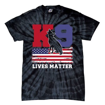 K9 Lives Matter K9 Police Dog Usa American Flag Tie-Dye T-Shirt