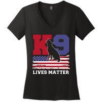 K9 Lives Matter K9 Police Dog Usa American Flag Women's V-Neck T-Shirt