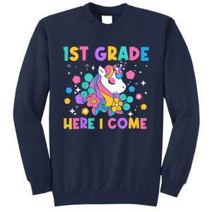 Kids Look Out 1st Grade First Day Of School Girl Unicorn Tall Sweatshirt