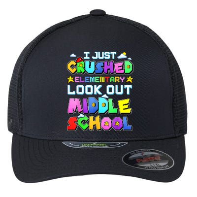 Kids Look Out Middle School Funny Gamer Back To School Flexfit Unipanel Trucker Cap