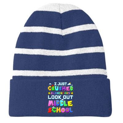 Kids Look Out Middle School Funny Gamer Back To School Striped Beanie with Solid Band