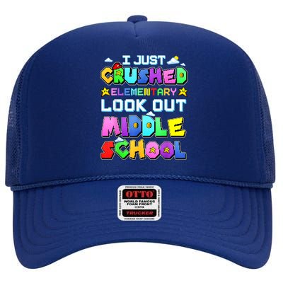 Kids Look Out Middle School Funny Gamer Back To School High Crown Mesh Back Trucker Hat