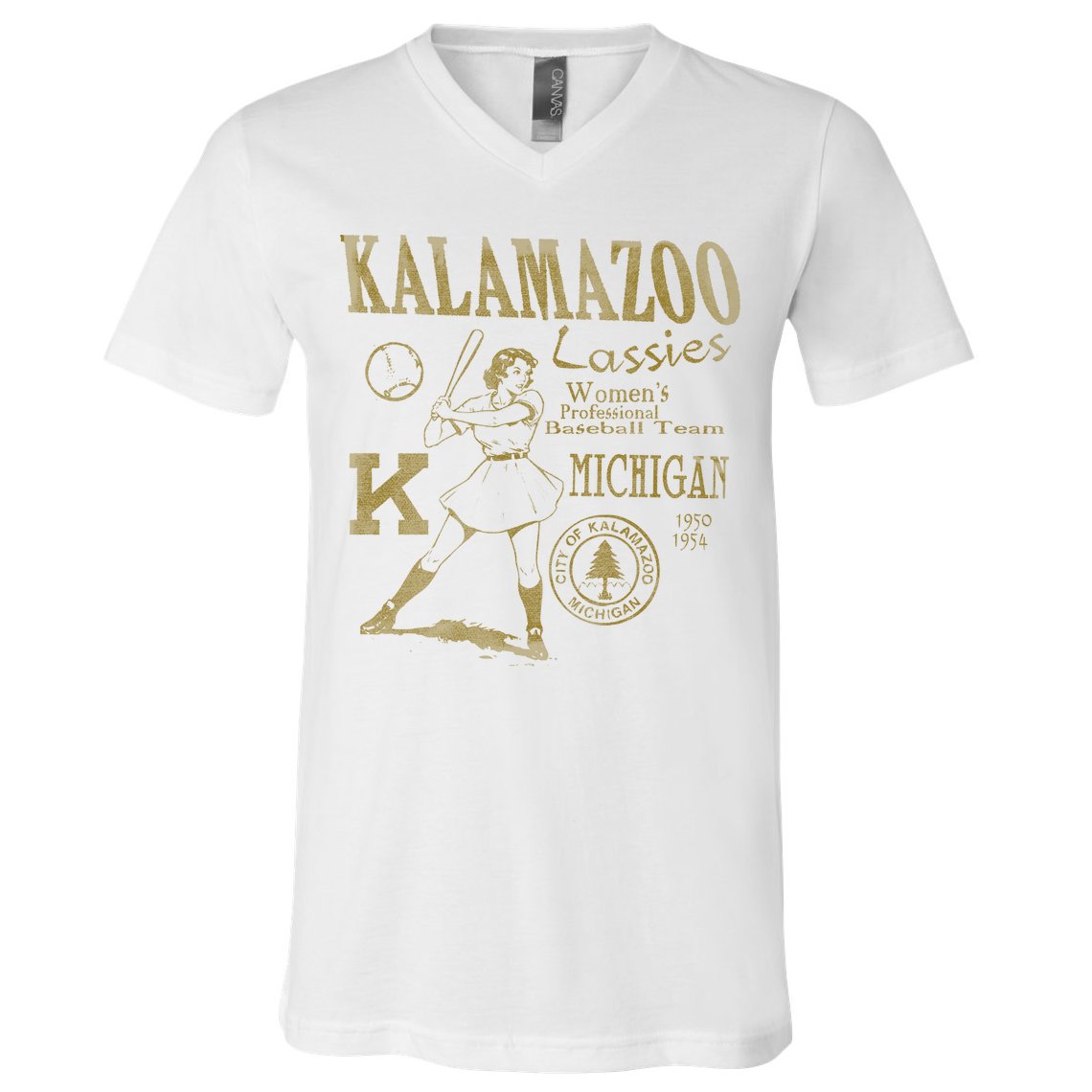 Kalamazoo Lassies Professional Women Baseball Team V-Neck T-Shirt