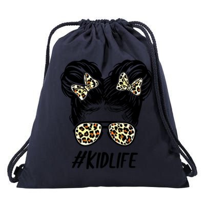 Kidlife Leopard Print #Momlife Mama Mimi Mommy Mother Day Gift Drawstring Bag