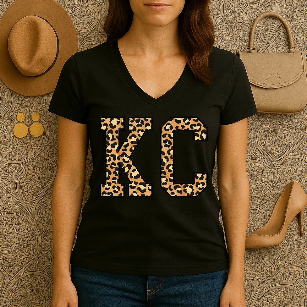 KC Leopard Pattern Wo Kansas City Women's V-Neck T-Shirt