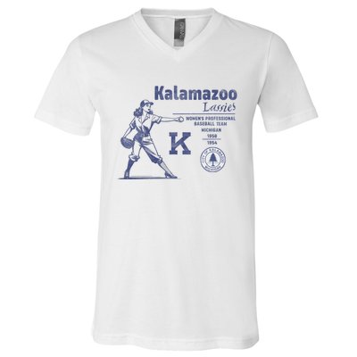 Kalamazoo Lassies Professional Women Baseball Team V-Neck T-Shirt