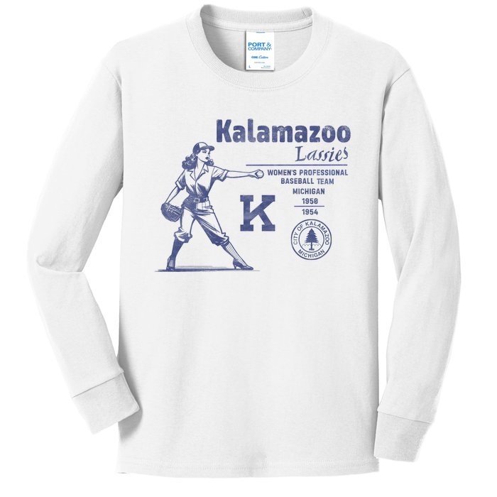 Kalamazoo Lassies Professional Women Baseball Team Kids Long Sleeve Shirt