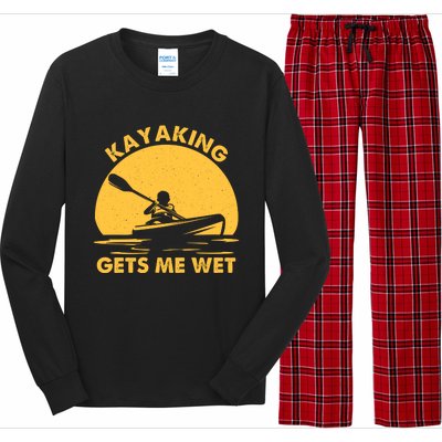 Kayak Lover Quote Kayaking Gets Me Wet Vintage Sunset Gift Long Sleeve Pajama Set