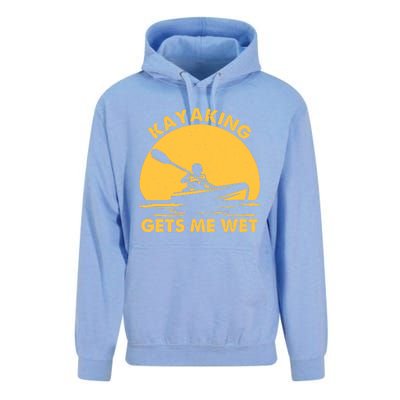 Kayak Lover Quote Kayaking Gets Me Wet Vintage Sunset Gift Unisex Surf Hoodie