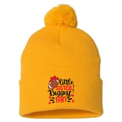 Kids Little Sister Biggest Fan Football Fan Game Day Game Season Pom Pom 12in Knit Beanie