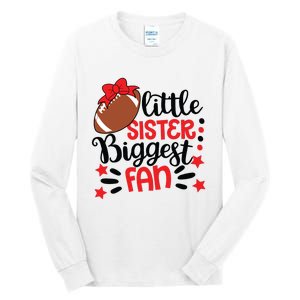 Kids Little Sister Biggest Fan Football Fan Game Day Game Season Tall Long Sleeve T-Shirt