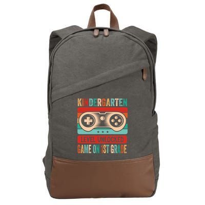Kindergarten Level Unlocked Game On 1St Grade Video Gamer Meaningful Gift Cotton Canvas Backpack