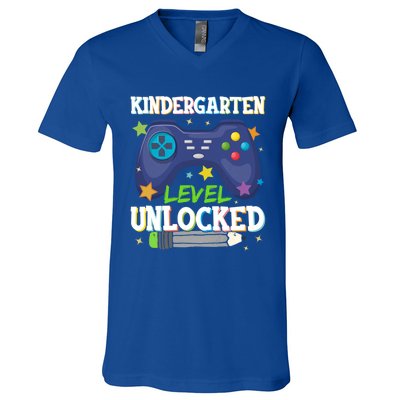 Kindergarten Level Unlocked Gamer Kinder Teacher Team Gift V-Neck T-Shirt