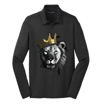 King Lion With Crown Street Art Silk Touch Performance Long Sleeve Polo