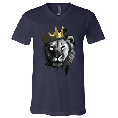 King Lion With Crown Street Art V-Neck T-Shirt