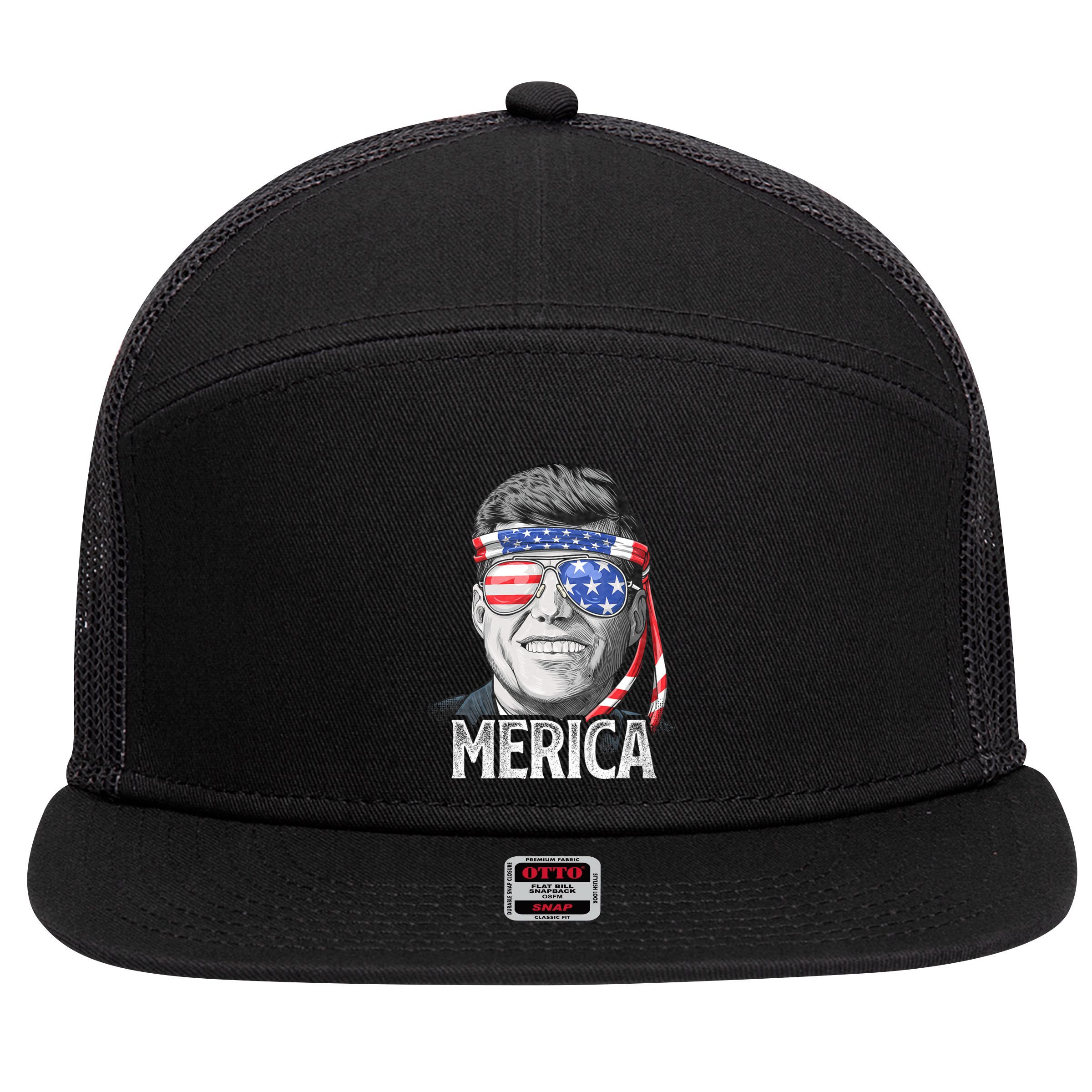 Kennedy Merica 4th Of July President Jfk American Flag 7 Panel Mesh Trucker Snapback Hat