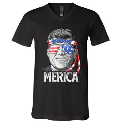 Kennedy Merica 4th Of July President Jfk American Flag V-Neck T-Shirt