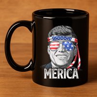 Kennedy Merica 4th Of July President Jfk American Flag 11oz C Handle Ceramic Mug