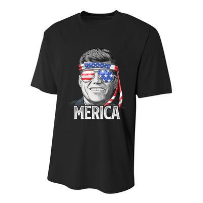 Kennedy Merica 4th Of July President Jfk American Flag Youth Performance Sprint T-Shirt