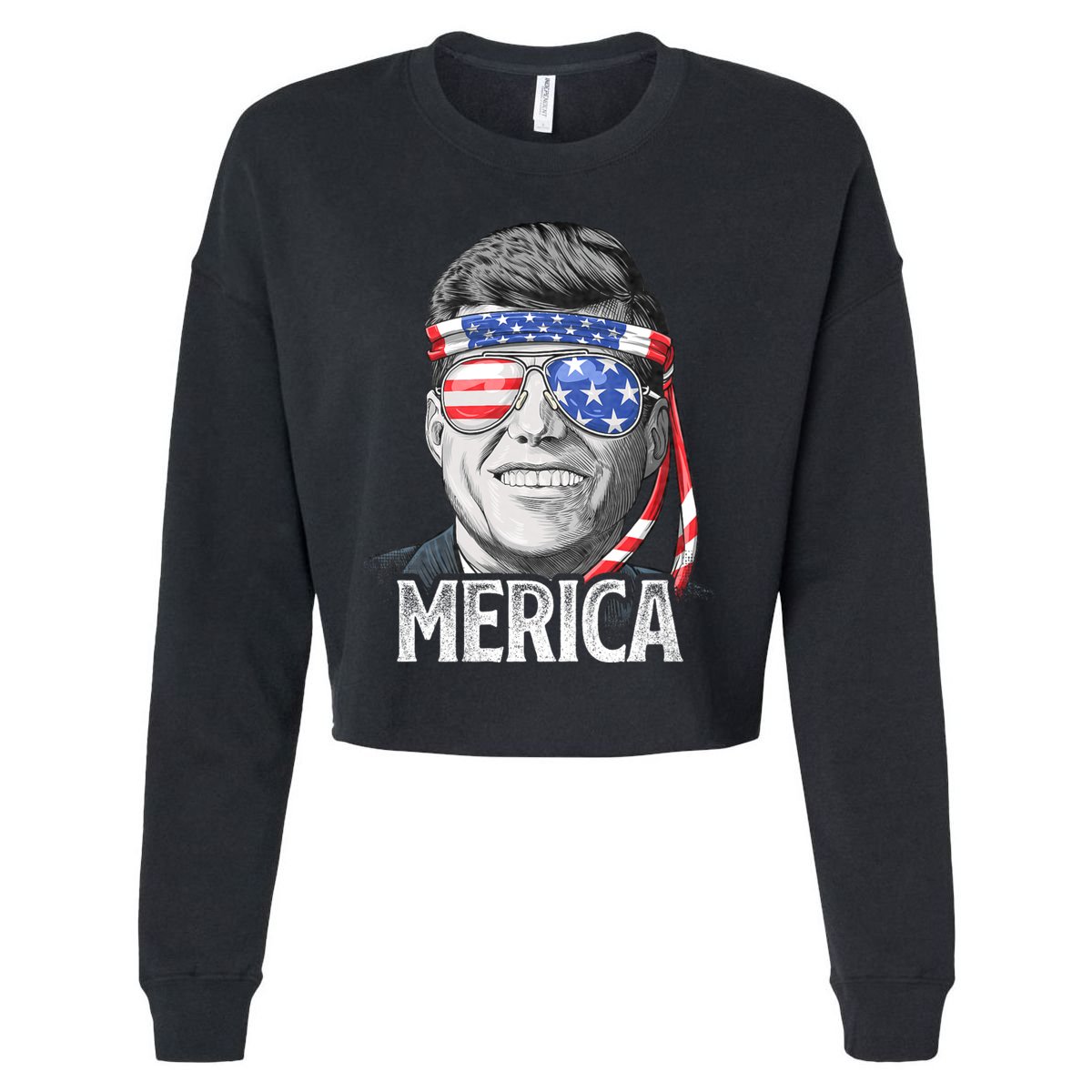 Kennedy Merica 4th Of July President Jfk American Flag Cropped Pullover Crew