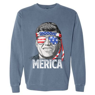Kennedy Merica 4th Of July President Jfk American Flag Garment-Dyed Sweatshirt