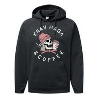 Krav Maga And Coffee Beanie Rock Vintage Skull Performance Fleece Hoodie