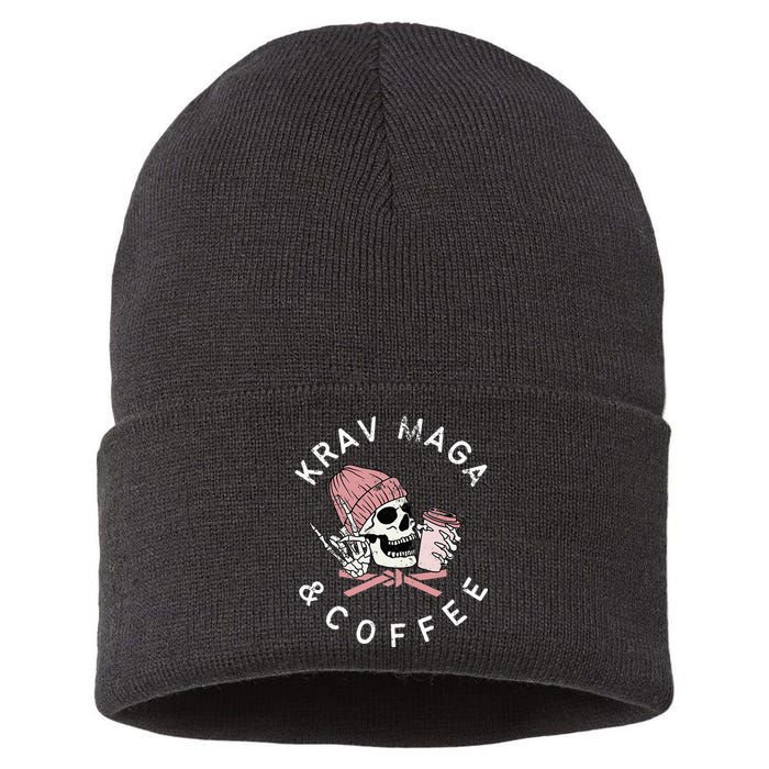 Krav Maga And Coffee Beanie Rock Vintage Skull Sustainable Knit Beanie